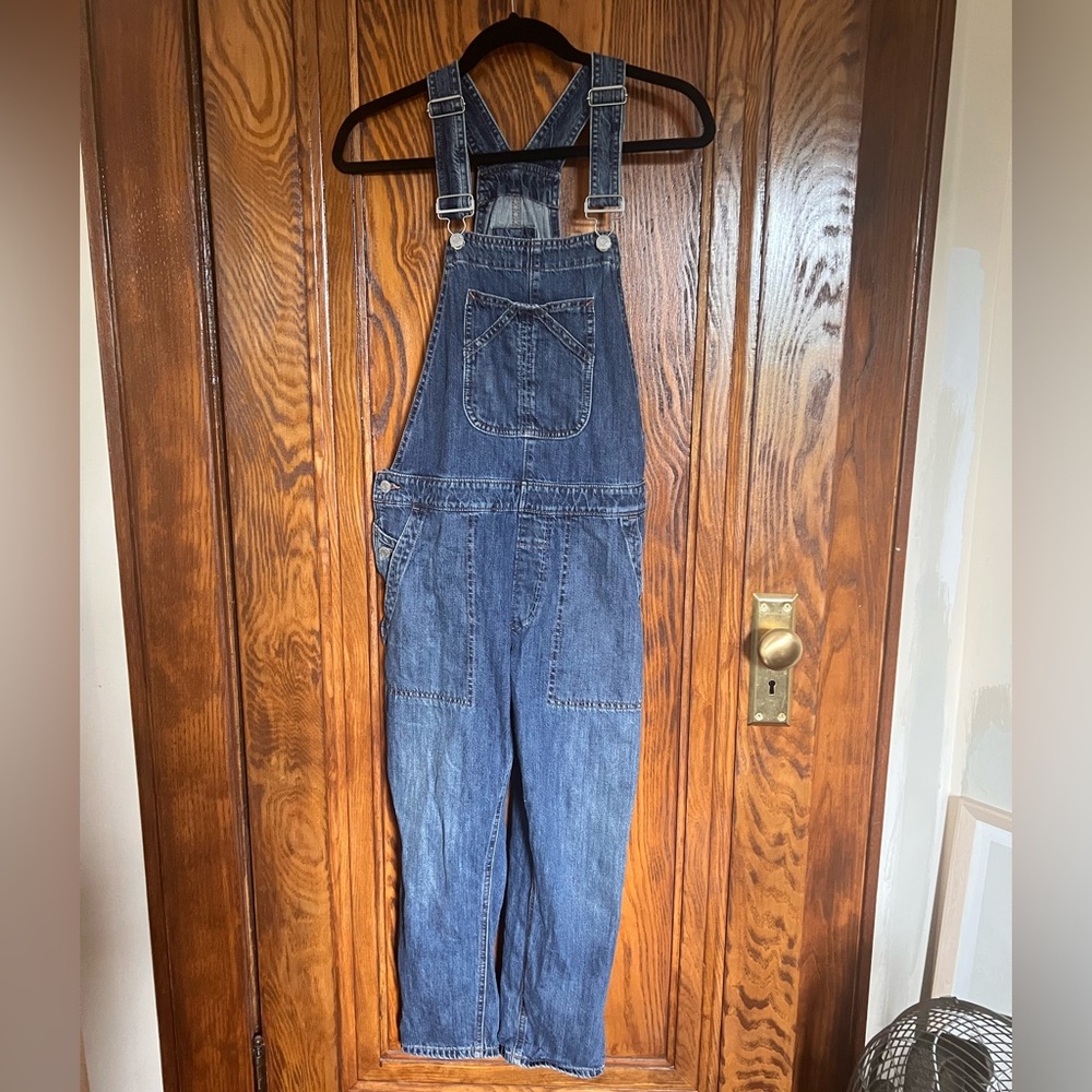 Gap Slouchy Cropped Overalls Medium Indigo